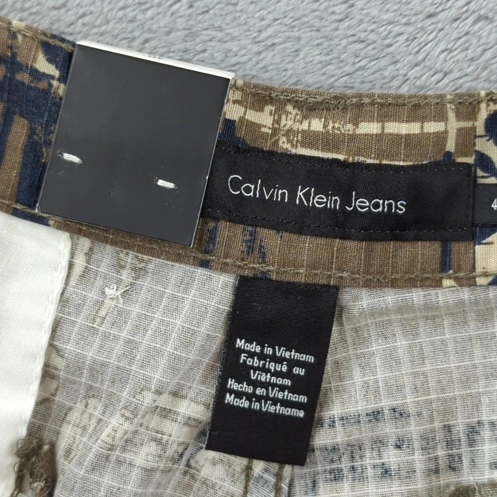 Calvin Klein Jeans Shorts Mens 40 Brown Plaid Cargo Belted Ripstop Cotton Denim - Picture 4 of 10